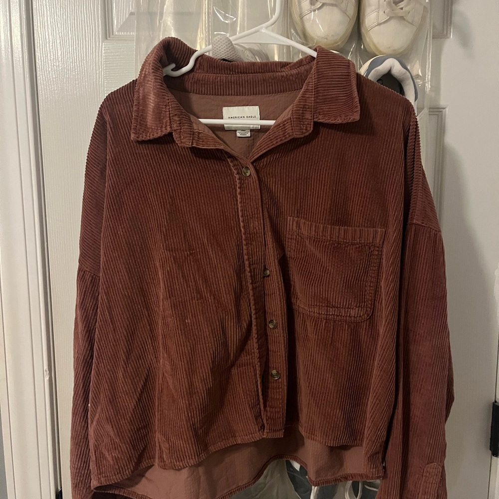 American Eagle Outfitters Cropped Corduroy Button-Up